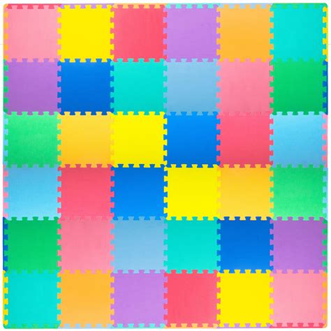 ProSource Kids Foam Puzzle Floor Play Mat with Solid Colors, 36 Tiles ...
