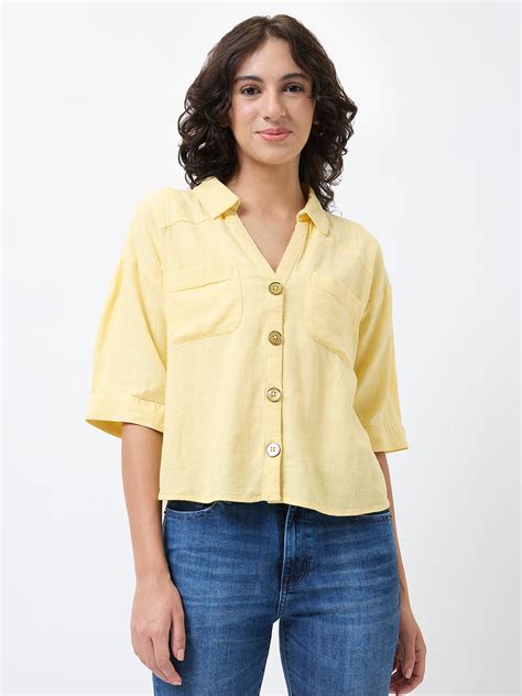 SPYKAR Regular Fit Yellow Solid Casual Shirt For Women