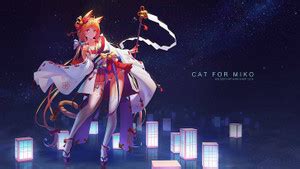 Anime Girls Miko Neko Ears Cat Ears Matte Finish Poster Paper Print ...