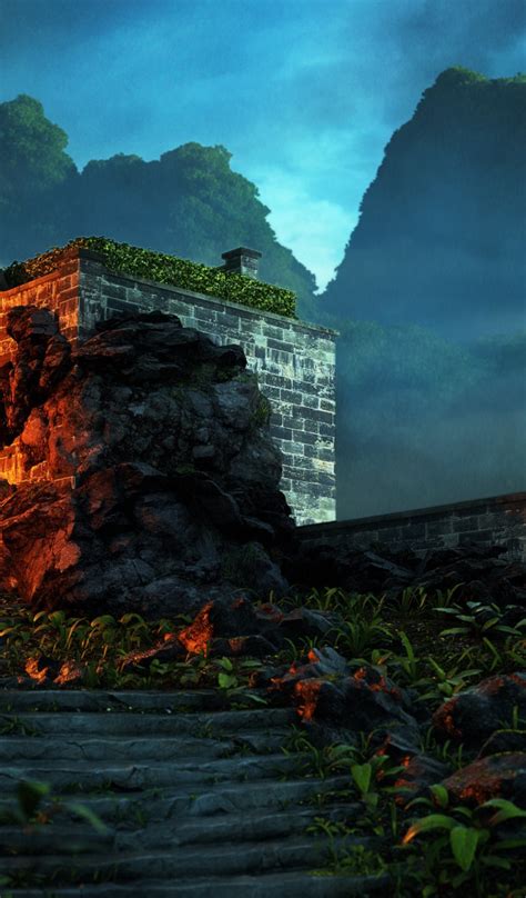 Download wallpaper mountains, vegetation, stage, entrance, Path to ...