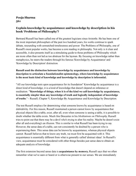 Analytic Philosophy Assignment semester five - Pooja Sharma 561 Explain ...