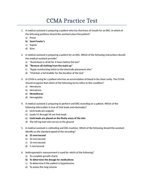 CERTIFIED CLINICAL MEDICAL ASSISTANT Practice Test | Exams Medicine ...