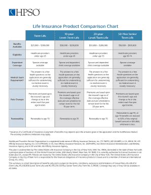 Fillable Online Life Insurance Product Comparison Chart Fax Email Print ...