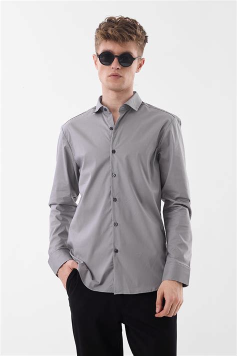 Buy Men's Grey Slim Fit Stretch Luxe Shirt Online | Snitch – SNITCH