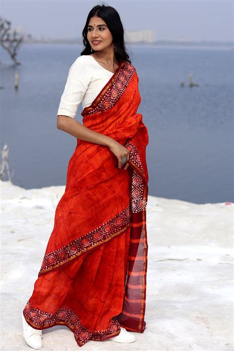 "Saffron Serene" Batik Chanderi Saree