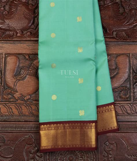 Buy Greenish Blue Kanjivaram Silk Saree T697321