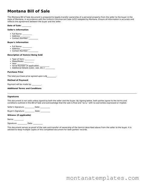 Free Montana Bill of Sale Template — Simple PDF Form