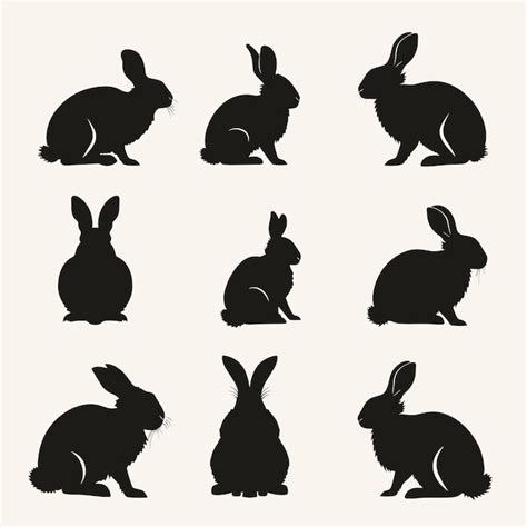 Rabbit silhouette set black flat vector illustration | Premium Vector