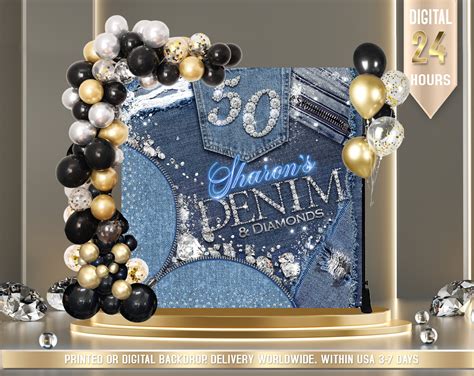 Denim and Diamonds Printed Birthday Backdrop | Denim Birthday Theme ...