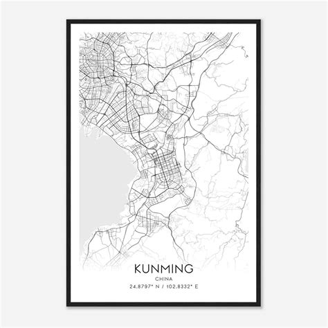 Kunming China Map Poster, Kunming City Road Wall Art Print - Custom Maps & Posters