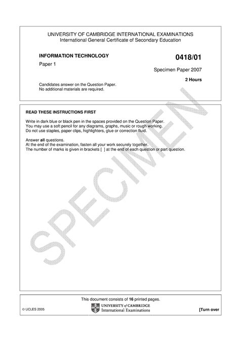 2007-paper-1 - ICT - UNIVERSITY OF CAMBRIDGE INTERNATIONAL EXAMINATIONS ...
