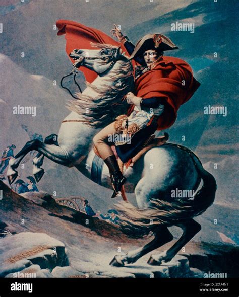 Napoleon crossing the Alps into Vienna, painting by French artist Jacques-Louis David, 18th ...