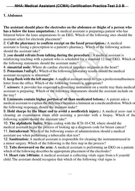 NHA_ Medical Assistant (CCMA) Certification Practice Test 2.0 B. All ...