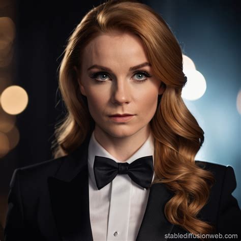 Female James Bond in Black Suit and Bowtie | Stable Diffusion Online