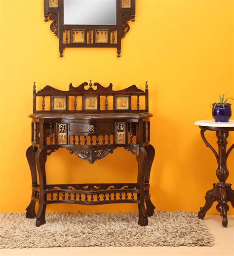 Aakriti Art Creations Teakwood with Walnut Finish Taj Console Table ...