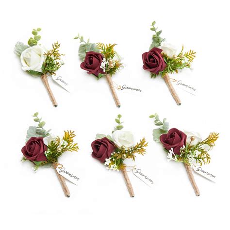 Buy Ling's MomentBurdy Boutonniere for Men Wedding with Pins, Set of 6 ...