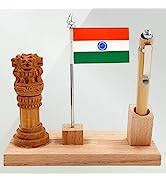 WOOD HOUSE Wooden Pen Stand With Clock,Indian Flag Ashok Pillar Drawer ...