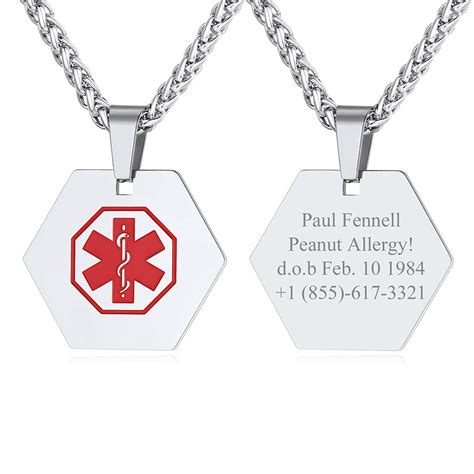 Custom4U Personalized Medical Alert Necklace Customized Emergency ID ...