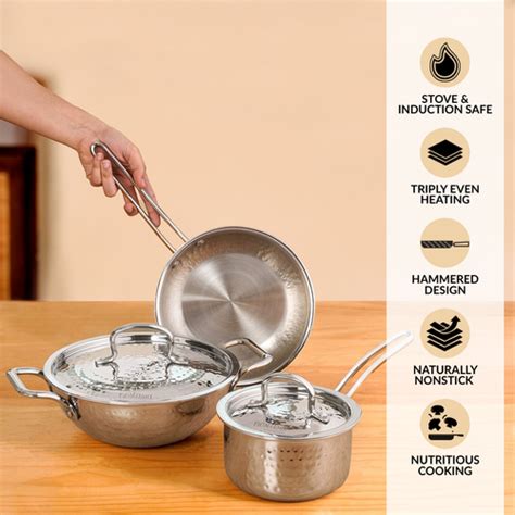 Honeycomb Non Stick Induction Friendly Triply Kadai With Lid 3500ml ...