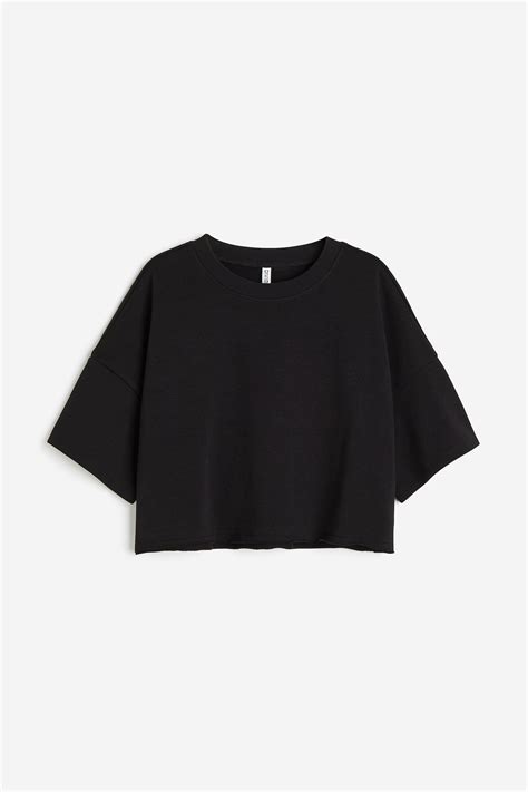 Women's Black Cropped short-sleeved sweatshirt | H&M IN