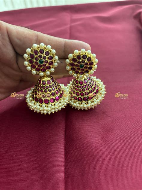 Kemp Jhumka Earrings for Bharatanatyam – Temple Style – Golden Collections