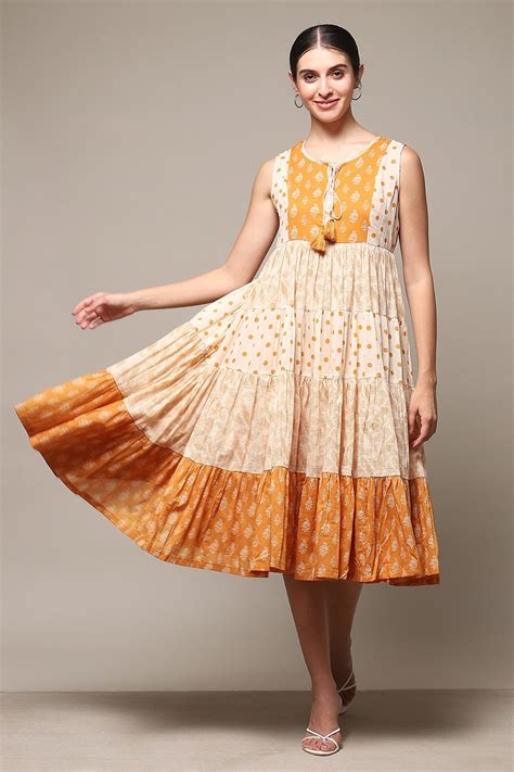 Orange Cotton Tiered Dress