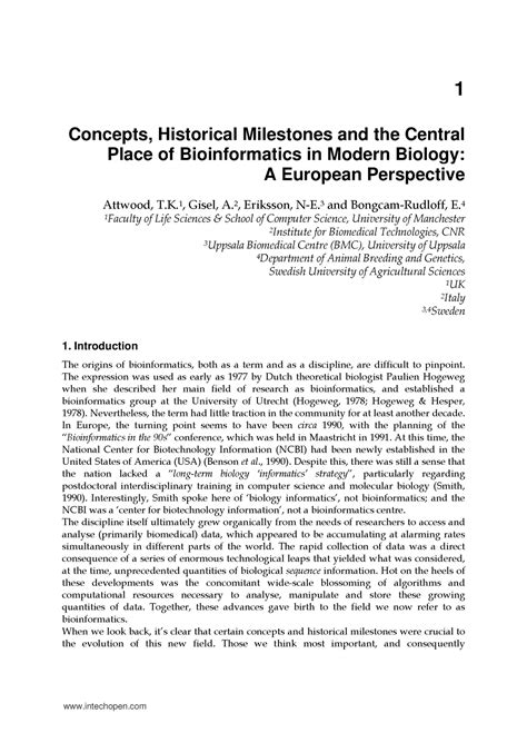 Milestones bioinformatics - 1 Concepts, Historical Milestones and the ...
