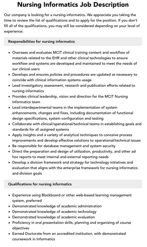 Image result for Nursing Informatics Job Description