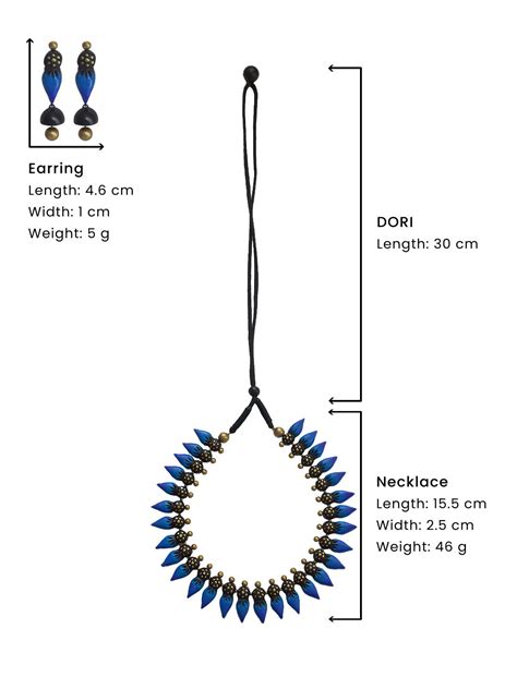 Blue Black Antique Gold Leaf Fringe Pattern Handmade Terracotta Neckla ...
