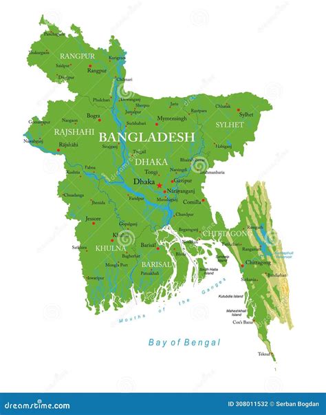 Bangladesh-highly Detailed Physical Map Stock Vector - Illustration of country, jessore ...