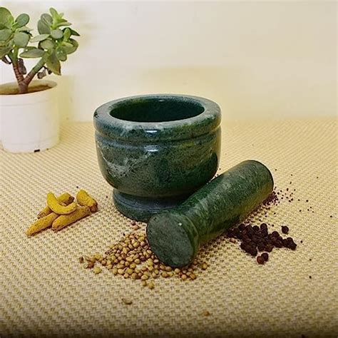 KunhaR Natural Green Marble Mortar and Pestle Set, Imam Dasta, Ohkli ...
