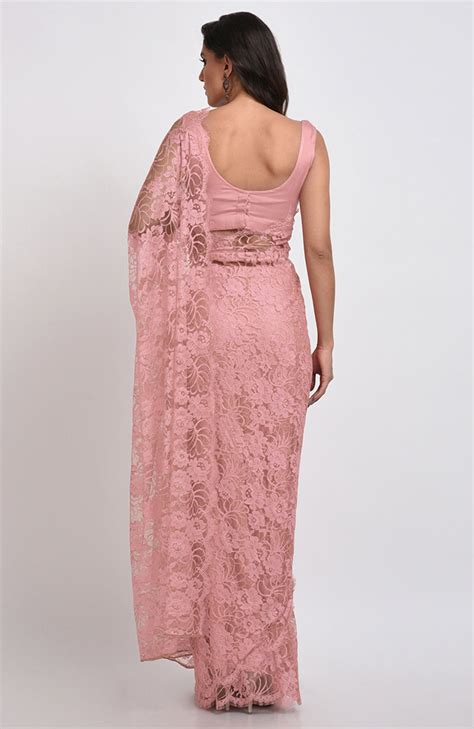 Old Rose French Chantilly Lace Saree Set | Talking Threads