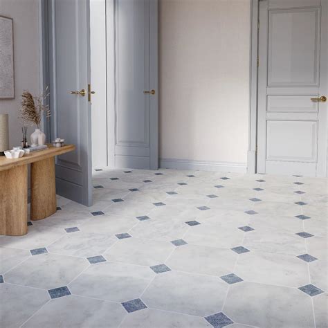 Caria Luna - Ash Blue Octagon Tumbled Marble | Octagon tile floor ...