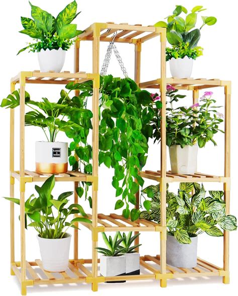 Buy 5 Tier 8 Potted Hanging Plant Stand Indoor Outdoor, Bamboo Tall ...