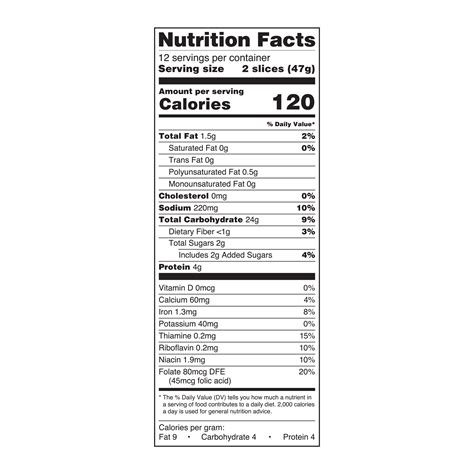 40 wonder bread nutrition facts label