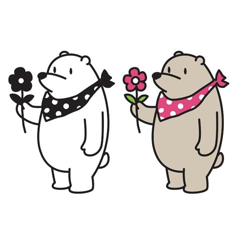 Urso vector urso polar flor dos desenhos animados | Vetor Premium