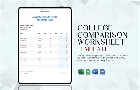 College Comparison Worksheet Template in Google Sheets, Excel, Word ...