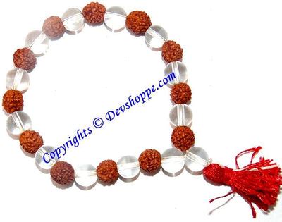 Rudraksha Sphatik (Crystal) beads combination bracelet in stretch elas ...