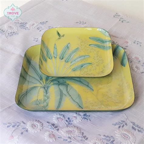 Set of 2 Square Serving Plates Banana Botanical Print of Our Hand-pain ...