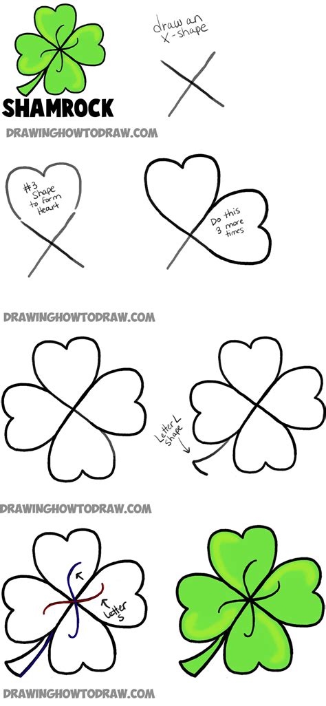How to Draw a Four Leaf Clover or Shamrocks for Saint Patricks Day ...