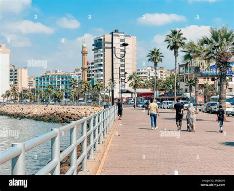 The city of Sidon in Lebanon. Sidon Sea - Saida corniche and building ...