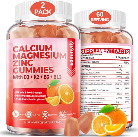 Amazon.com: Sugar Free Calcium Magnesium Zinc Supplement Gummies with Vitamin D3 & B12 for Women ...