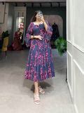 Grey Flowy Georgette Floral Print Frock for Women