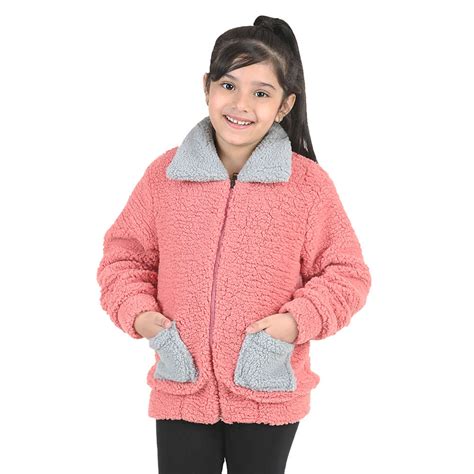 Shop Online Girls Pink Full-Sleeve Sherpa Coat at ₹999