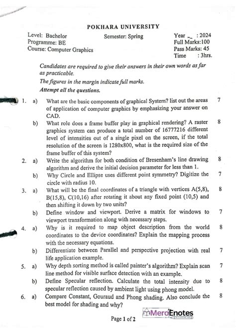 Image result for NPTEL Computer Graphics Question Paper