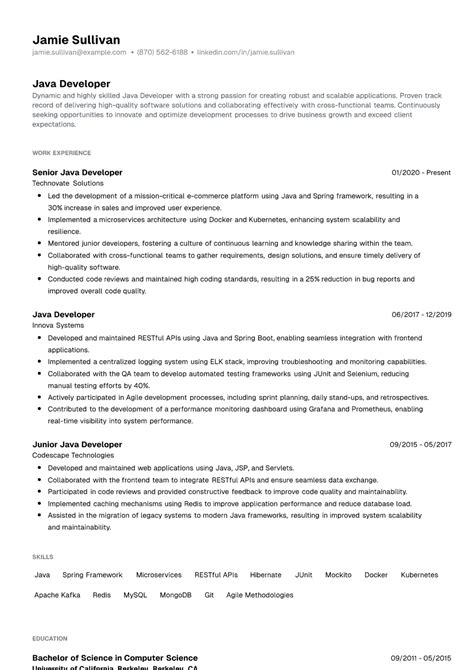 Image result for Java Developer Resume Examples