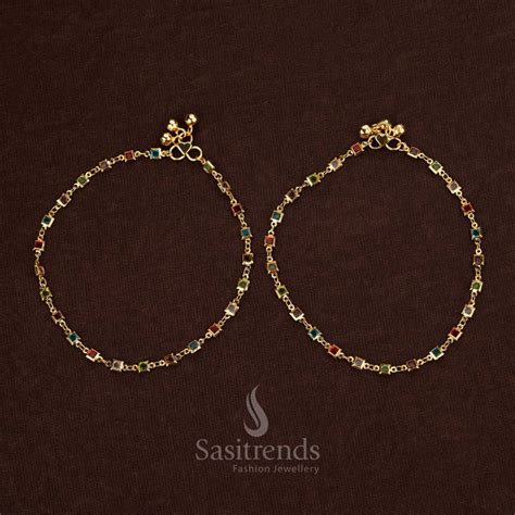 Navaratna Anklet Pair – 1 Gram Gold Look Jewellery - Sasitrends