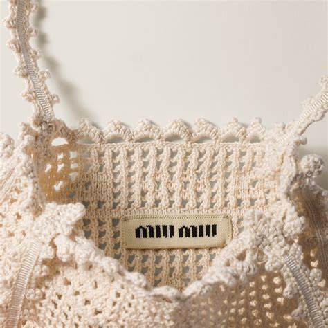 Chalk White Crochet Cotton Handbag | Miu Miu