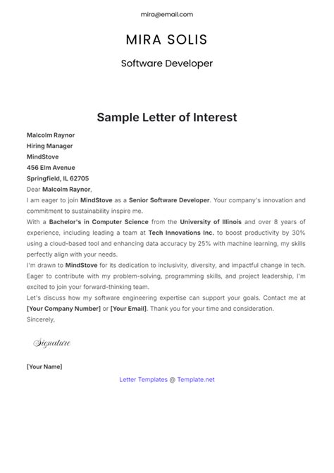 Free Sample Letter of Interest Template to Edit Online