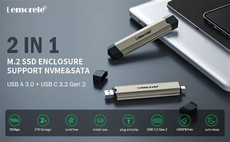 Lemorele M.2 NVMe SSD Enclosure Adapter Tool-Free, 10Gbps USB C 3.2 ...